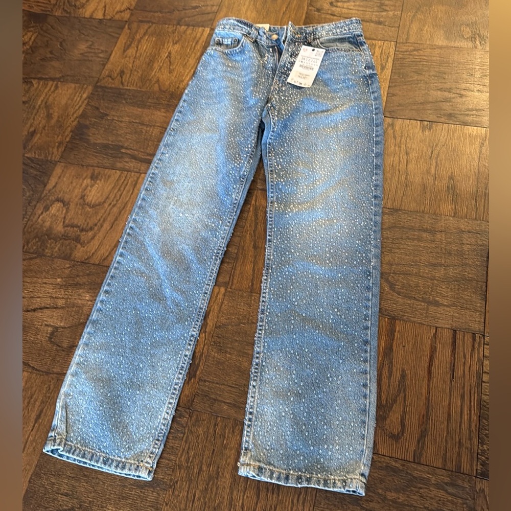 Zara Size 34 crystal studded jeans size 2 US never worn brand new